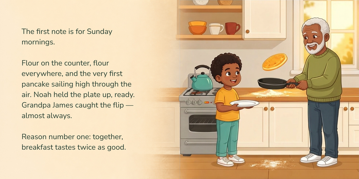 Full English story spread from Why I Love You, with illustration continuing behind the text