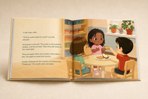 Another illustrated story spread inside the personalized A New Day at Daycare hardcover book