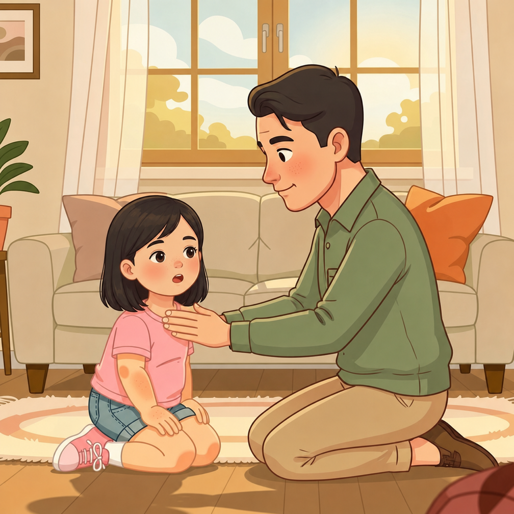 A New Day at Daycare personalized story art featuring Young girl and father: Today is a special day. Amara is going somewhere new, a place with toys and friends…