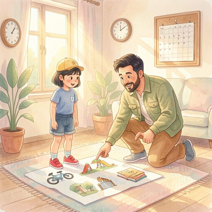 A Perfect Day personalized illustration for page 1: It’s early morning, and today is a special day — Uncle Marcus is spending the whole…