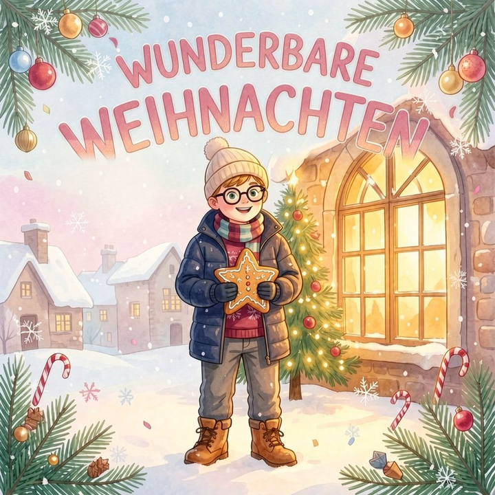 Wunderbare Weihnachten German personalized storybook cover featuring Young boy