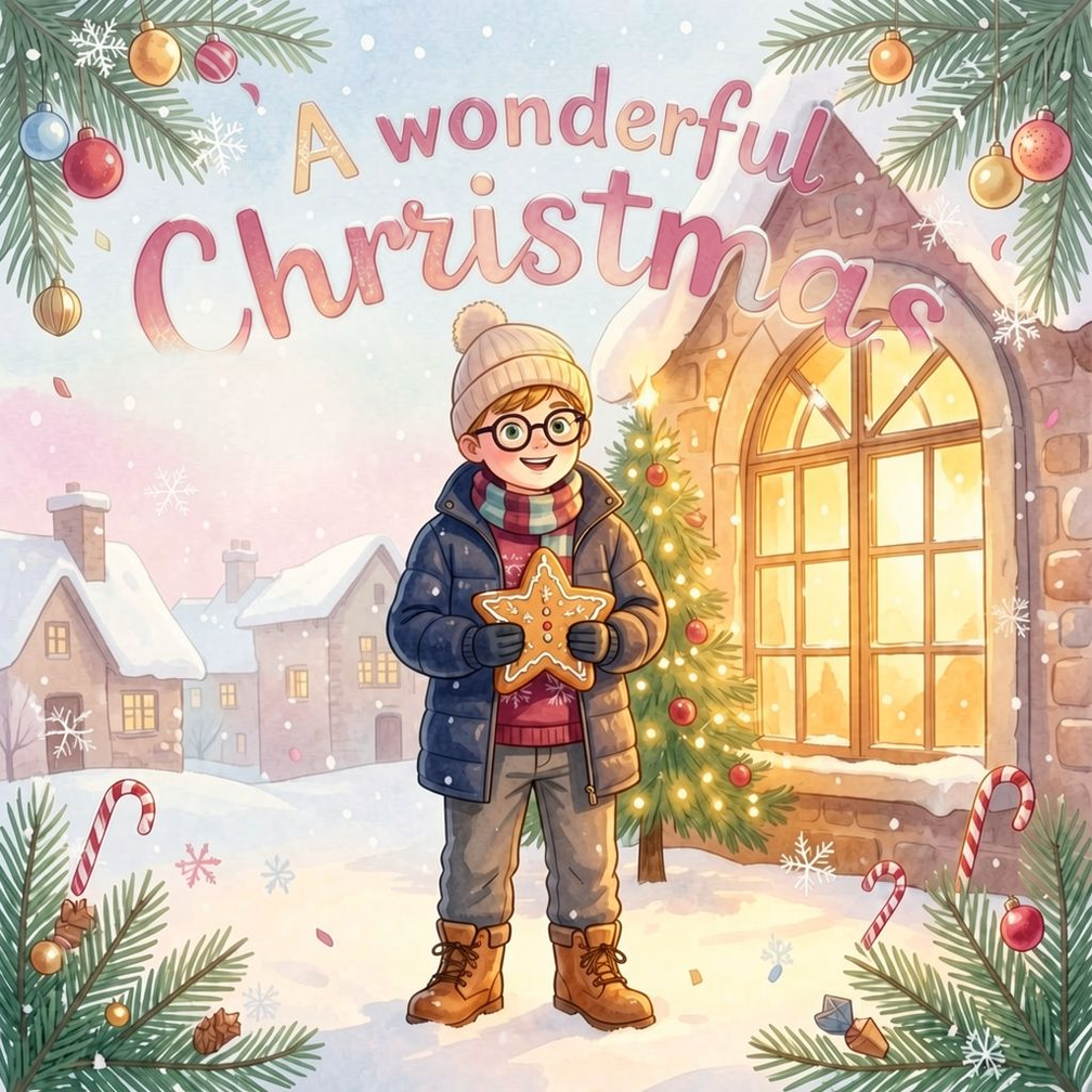 A Wonderful Christmas English personalized storybook cover featuring Young boy