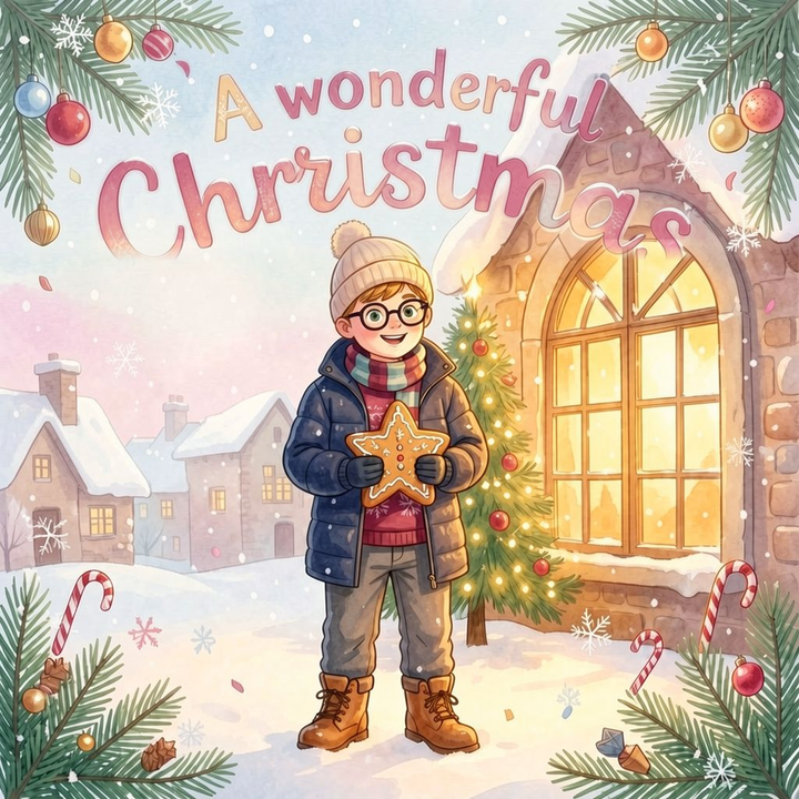 A Wonderful Christmas English personalized storybook cover featuring Young boy