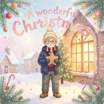Actual generated A Wonderful Christmas cover featuring Luca, a blond boy with glasses