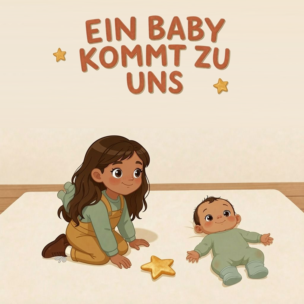 Ein Baby kommt zu uns German personalized storybook cover featuring Young girl becoming a big sibling
