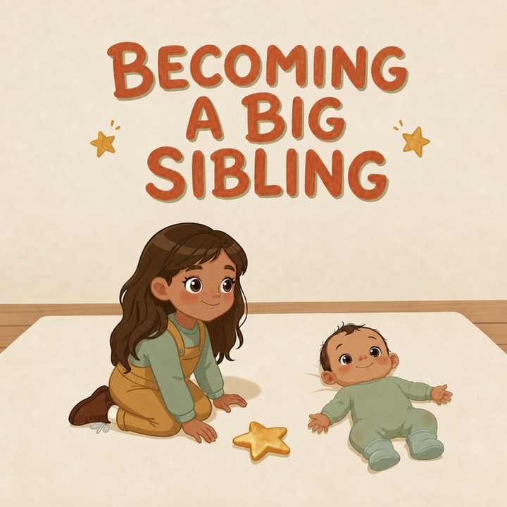 Becoming a Big Sibling English personalized storybook cover featuring Young girl becoming a big sibling