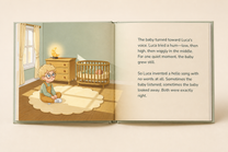 Open Becoming a Big Sibling hardcover showing its illustrated English story and readable text page