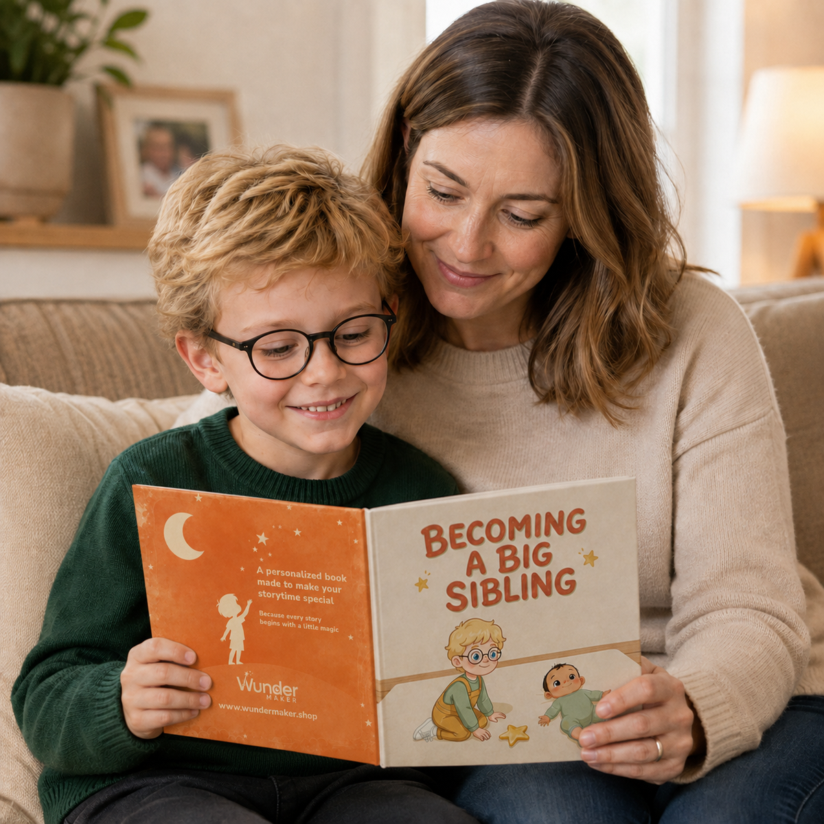 Shared reading with the personalized Becoming a Big Sibling square picture book