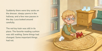 Full English story spread from Becoming a Big Sibling, with illustration continuing behind the text