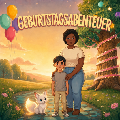 Geburtstagsabenteuer German personalized storybook cover featuring Young boy and aunt