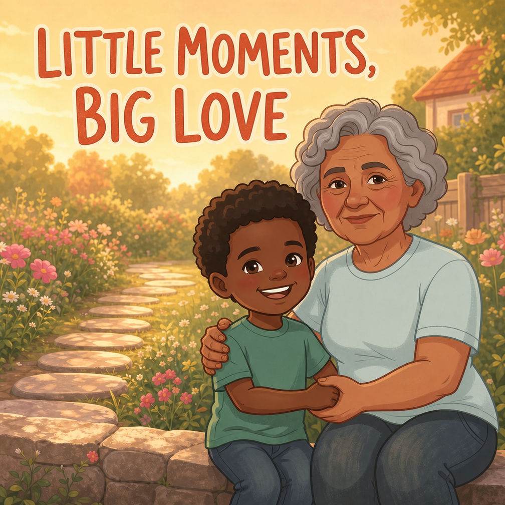 Little Moments, Big Love English personalized storybook cover featuring Young boy and grandmother
