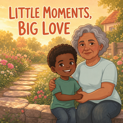 Little Moments, Big Love English personalized storybook cover featuring Young boy and grandmother