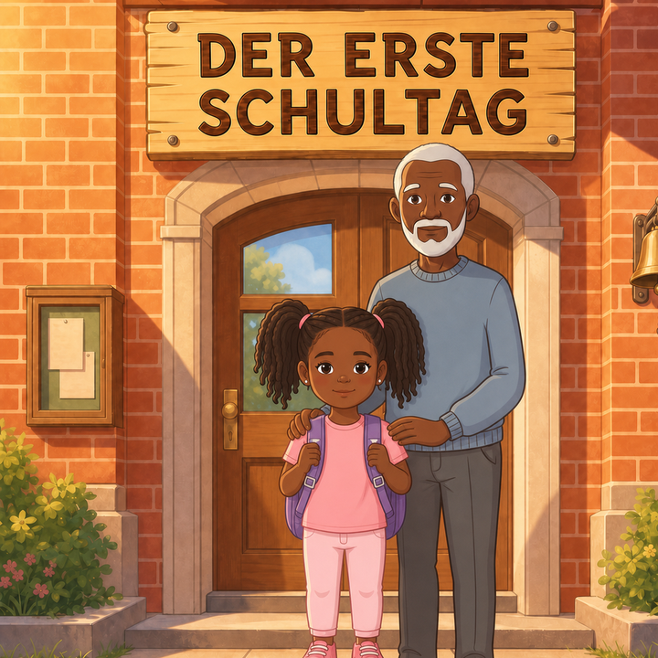 Der erste Schultag German personalized storybook cover featuring Young girl and grandfather