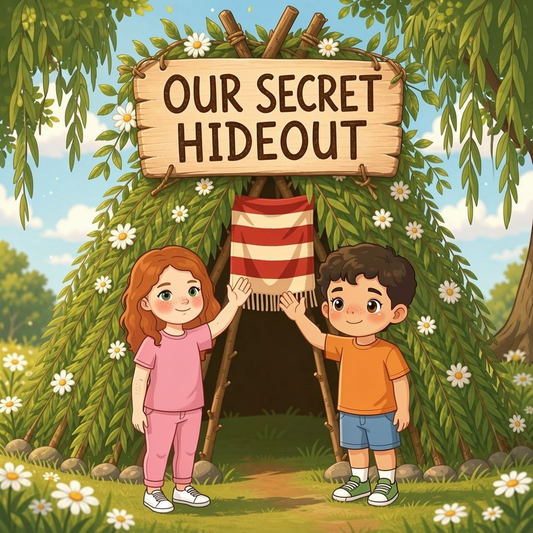 Our Secret Hideout English personalized storybook cover featuring Young girl and young boy