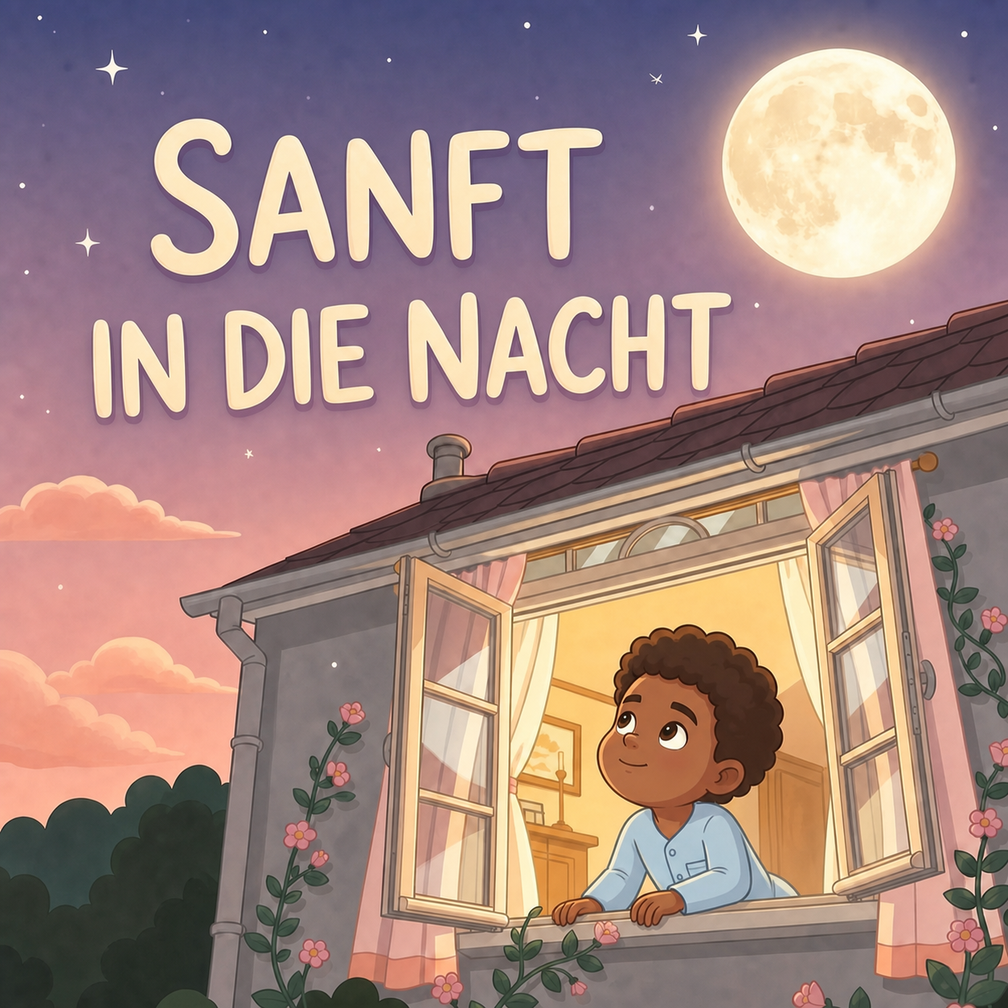 Sanft in die Nacht German personalized storybook cover featuring Young boy