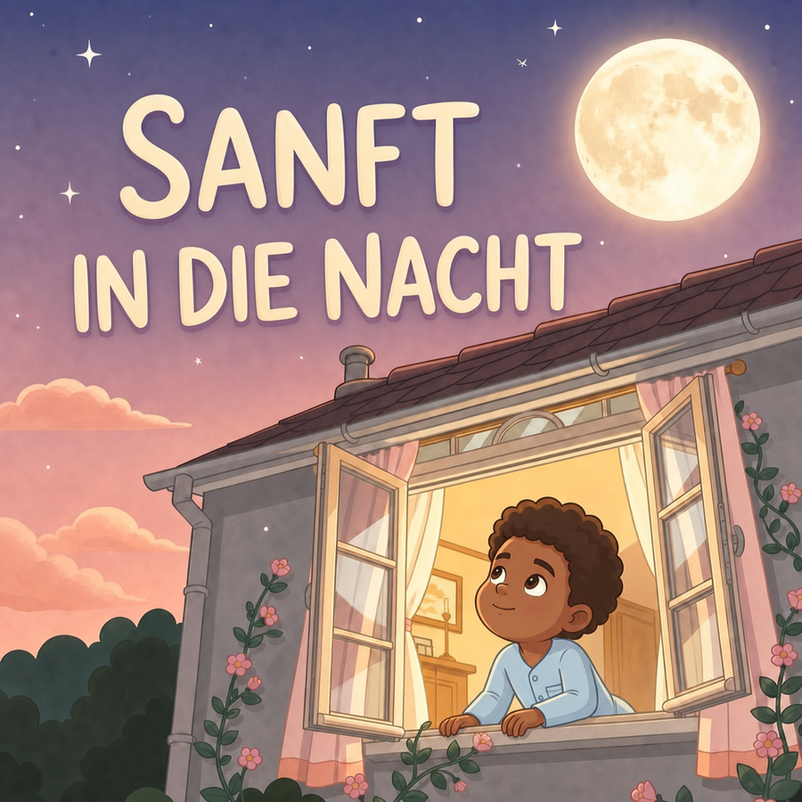 Sanft in die Nacht German personalized storybook cover featuring Young boy