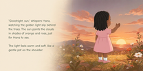 Full English story spread from Gentle Goodnight, with illustration continuing behind the text
