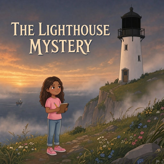 The Lighthouse Mystery English personalized storybook cover featuring Older girl