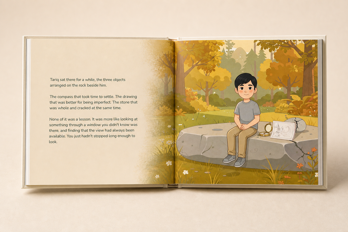 Another illustrated story spread inside the personalized The Place Inside hardcover book