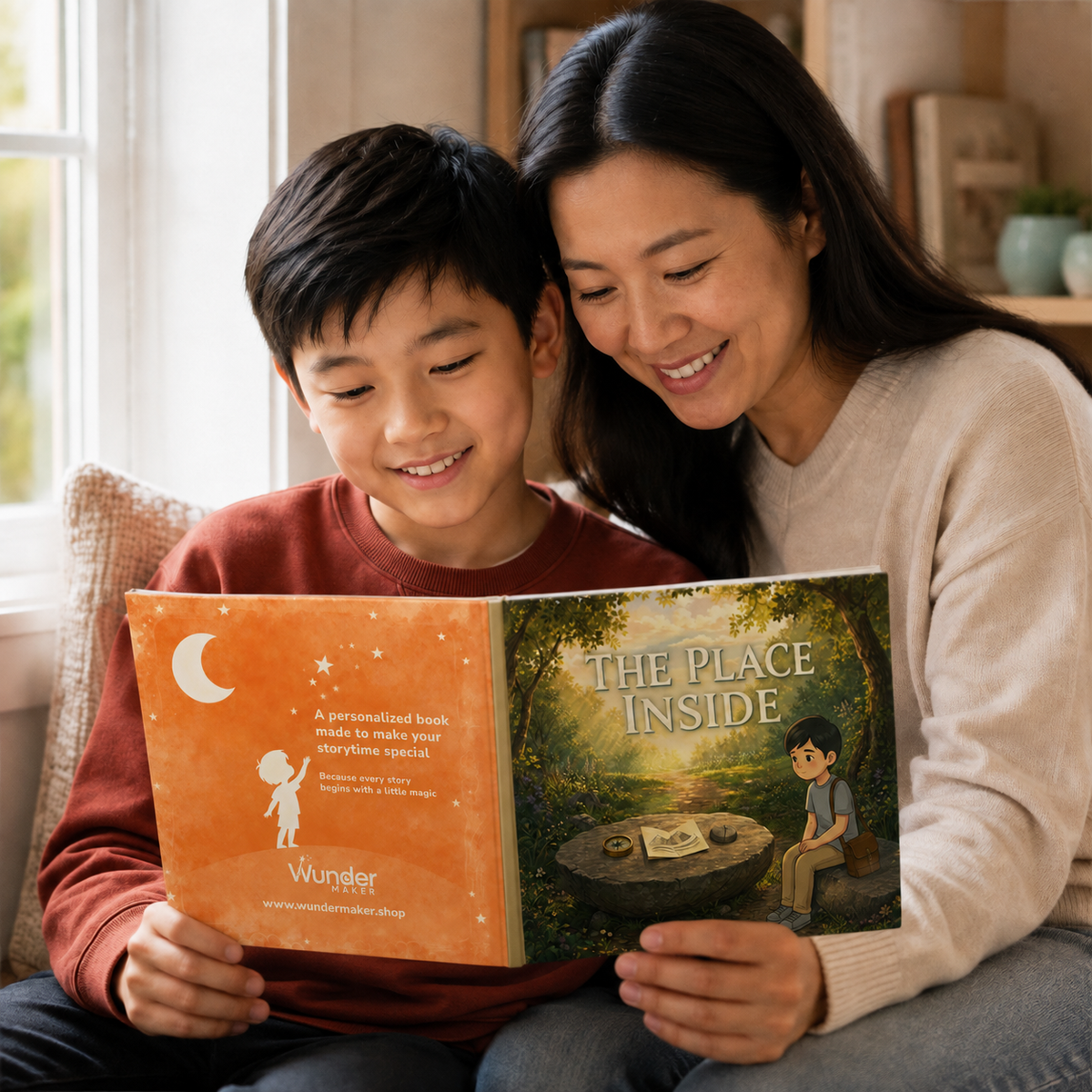 Shared reading with the personalized The Place Inside square picture book