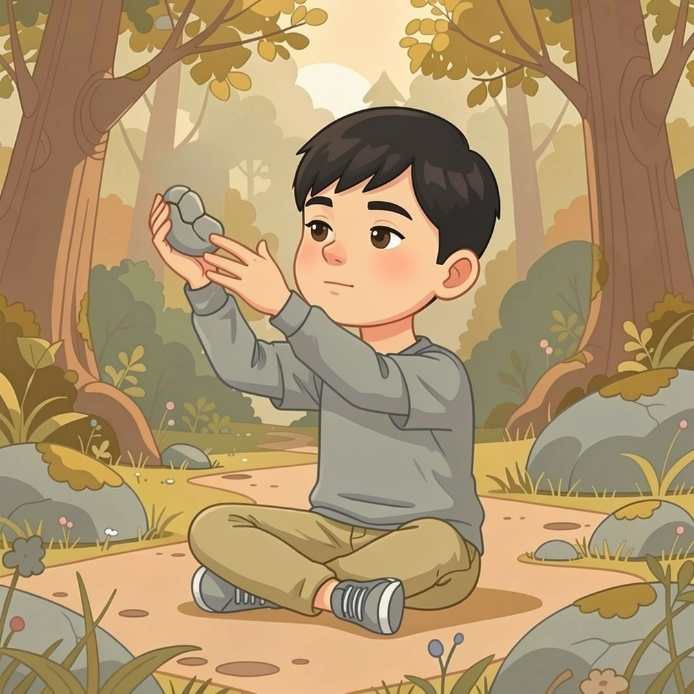The Place Inside personalized story art featuring Older boy: The stone was last. Heavier than it looked. The crack through its centre was old,…